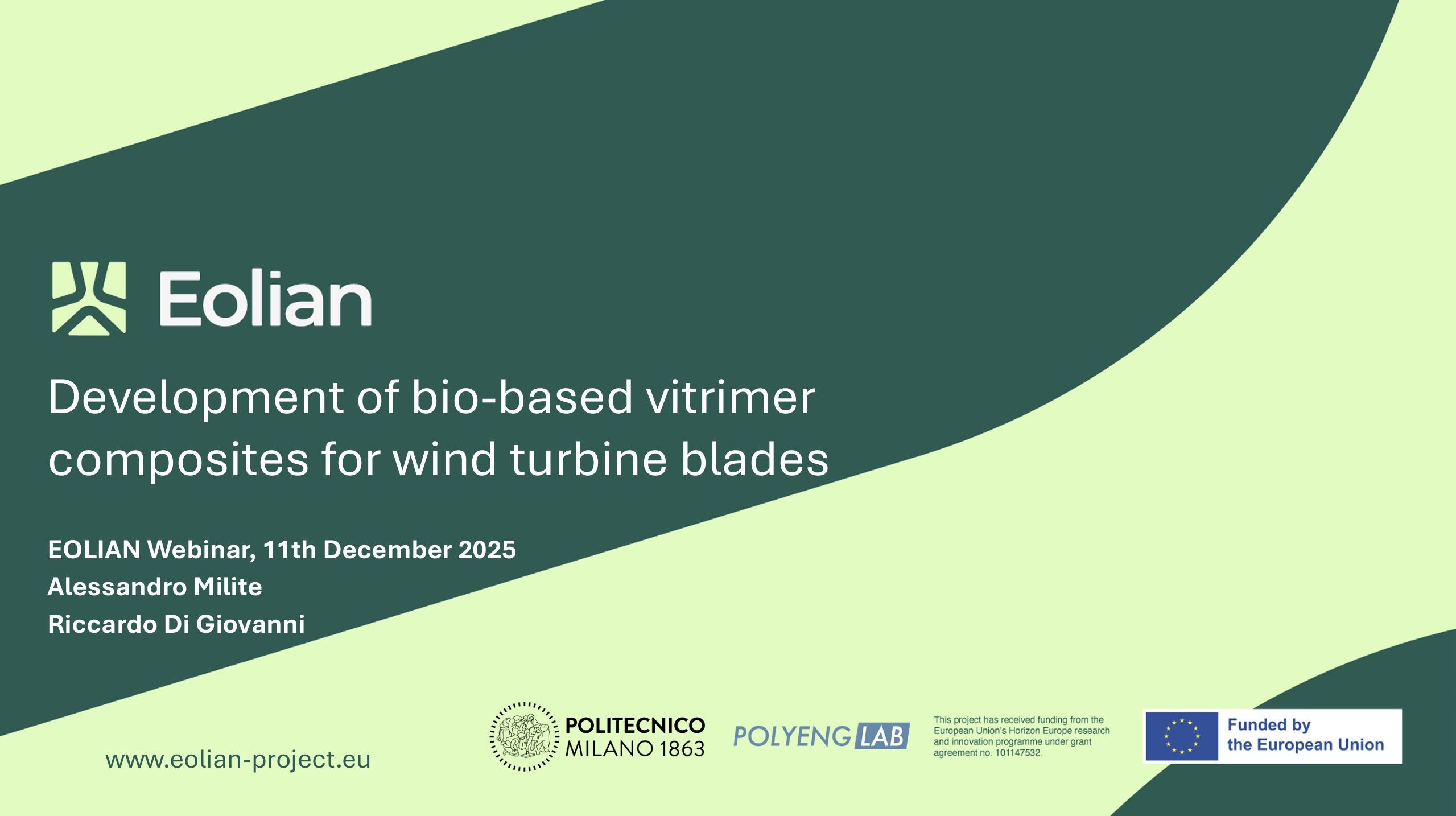 Development of bio-based vitrimer composites for blades (Politecnico di Milano)
